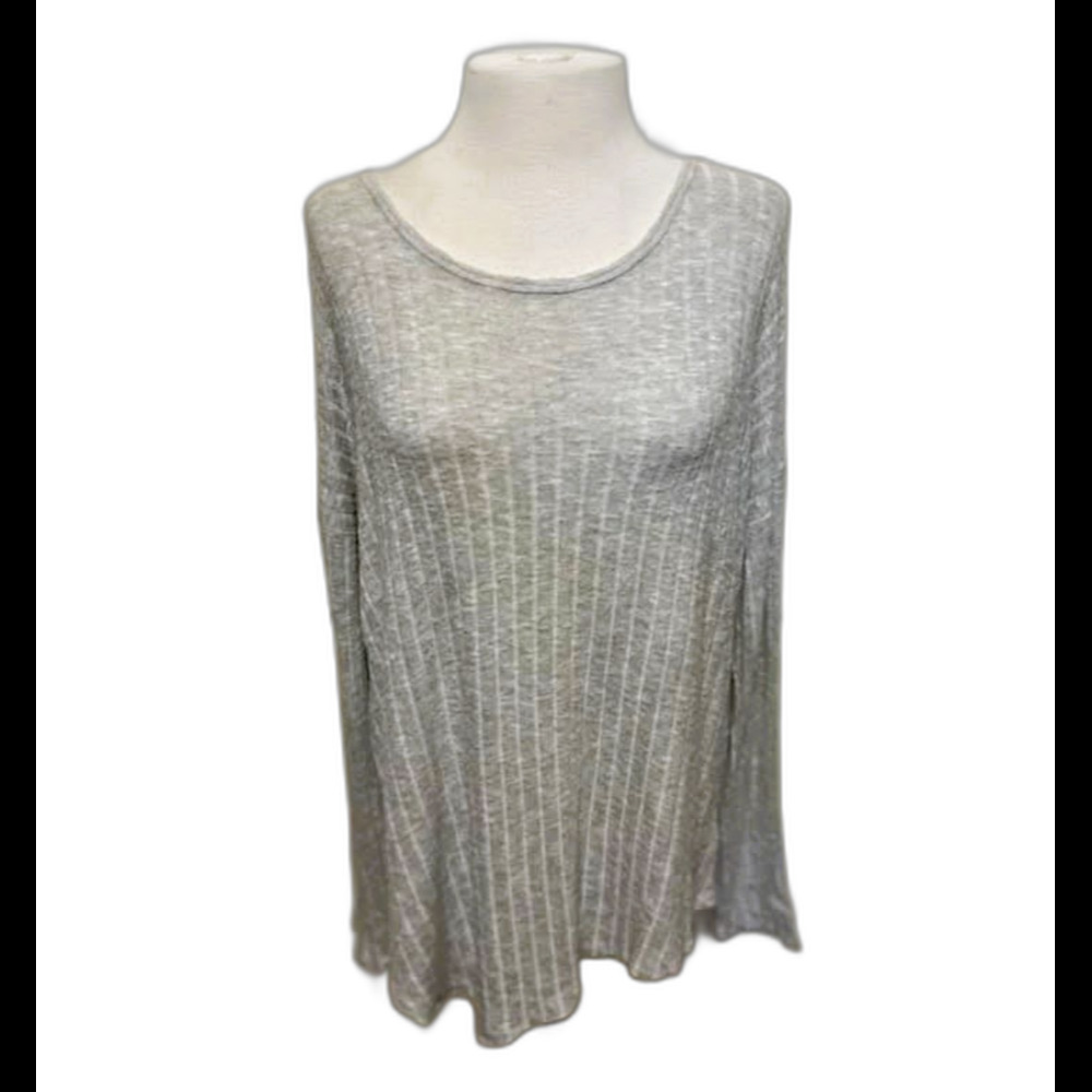 Bobeau Light Grey Asymmetrical Hem Long Sleeve Knit Top - Size XL